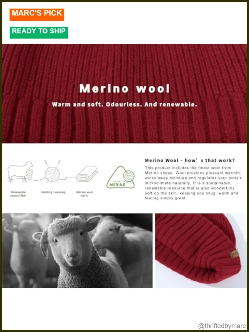 100% Merino Wool Beanie - Winter Skull Cap Cuffed Hat Men Women